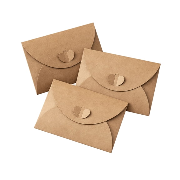 50Pcs Kraft Paper Mini Envelopes, Heart Shaped Clasp Decorative Gift Card Holders, Stationery Supplies for Wedding Birthday Party Invitations Yellow