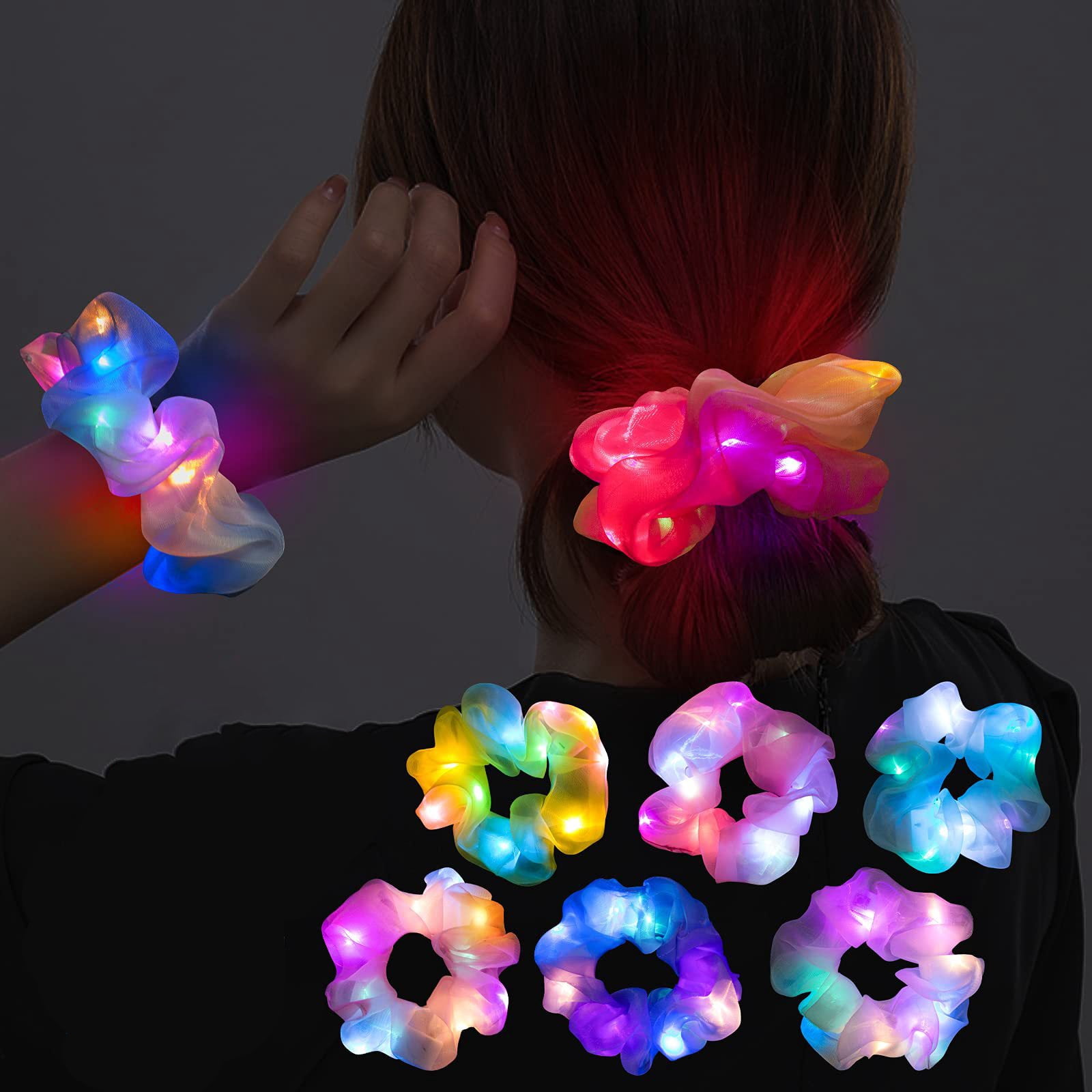 50Pcs LED Luminous Scrunchies Glowing Hairband Girl Light Up Hair Scrunchy Birthday Party Headwear Supplies Hair Accessories