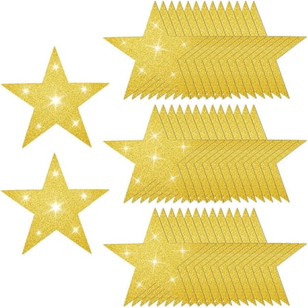 50Pcs Large Cardboard Glitter Stars 6 Inch Gold Cardboard Stars Cutouts Five Double Printed Paper Glitter Pentastar Cutout Decoration for Bulletin Board Birthday Wall Party Decor Supplies Gold