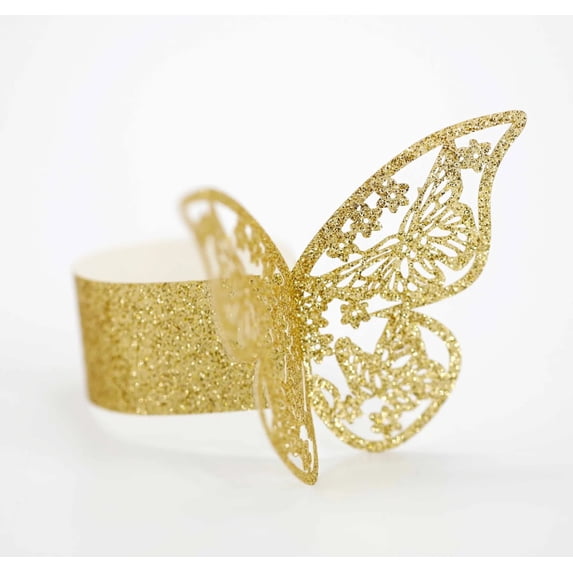 50Pcs Laser Hollow Paper Butterfly Paper Ring Glitter Gold Paper Button Towel Button Napkin Button