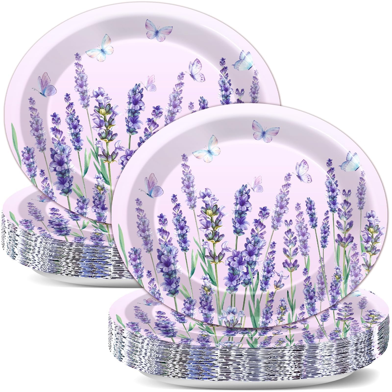 50Pcs Lavender Oval Paper Plates 11 AFN1Inch Summer Party Supplies Floral Butterfly Dessert Cake Disposable Dinnerware Plates Serving Tray for Picnic Wedding Birthday Party Supplies Decorations