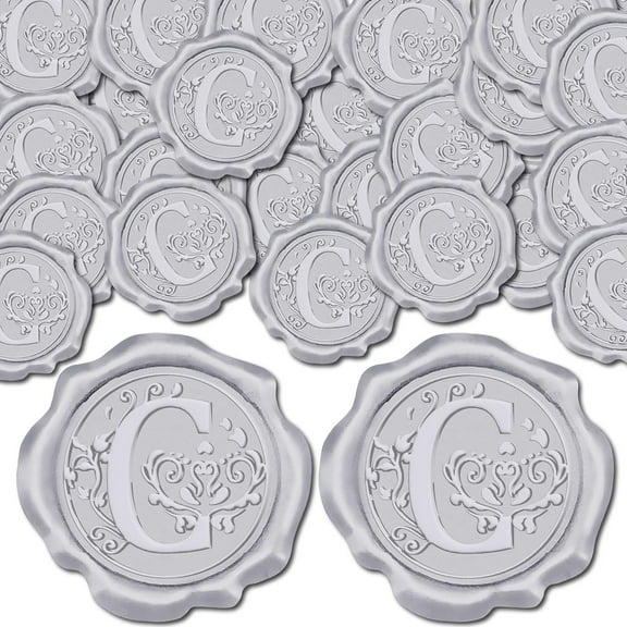 50Pcs Letter C Wax Seal Sticker Alphabet Silver Vintage Initial Self Adhesive Seal Stickers Sealing Label Decal for Envelope Invitations Mixed Color