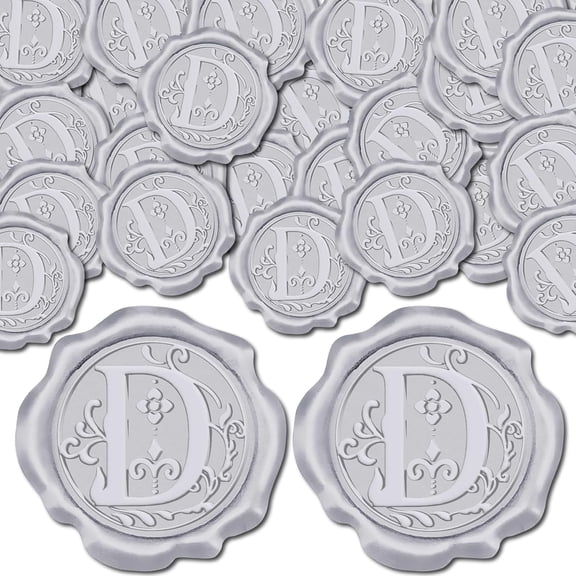 50Pcs Letter D Wax Seal Sticker Alphabet Initial Silver Vintage Self Adhesive Seal Stickers Sealing Label Decal for Envelope Invitations Gift Wrapping Wedding Birthday Cards Making Christmas