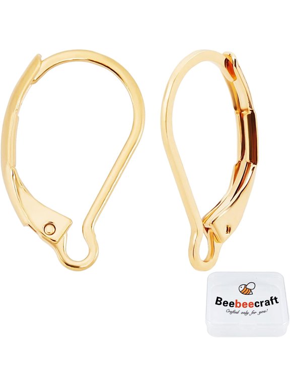50Pcs Leverback Earring Findings 24K Gold Plated French Earring Hooks 16X10mm Ear Wire Clip Earring Connector for Jewelry Making