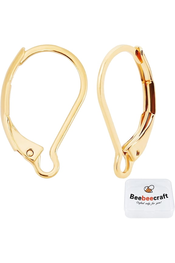 50Pcs Leverback Earring Findings 24K Gold Plated French Earring Hooks 16X10mm Ear Wire Clip Earring Connector for Jewelry Making