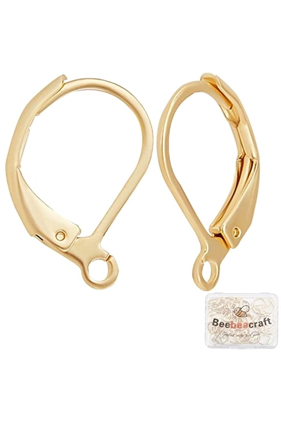 50Pcs Leverback Earring Findings 24K Gold Plated Stainless Steel French Earring Hooks 15.5x10x1.5mm Interchangeable Dangle Ear Wire Findings for Jewelry Making