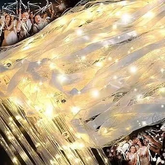 50Pcs Light up Wedding Wands LED Ribbon Wands Sparklers with Bells, Wedding Exit Send Off, Dance Floor Props, Wedding Favors