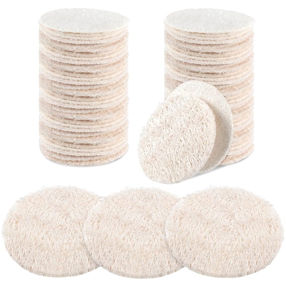50Pcs Loofah Exfoliating Face Pads, 2 Inches Round Natural Loofah Sponge Loofah Body Face Scrubber, Remove Dead Skin Facial Loofah Pad Bulk for Bath Shower Spa Skin Scrub Cleaning Women Men