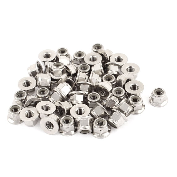 50Pcs M6 Silver Tone Nylon Insert Hex Hexagon Nylock Flange Nuts Locknuts