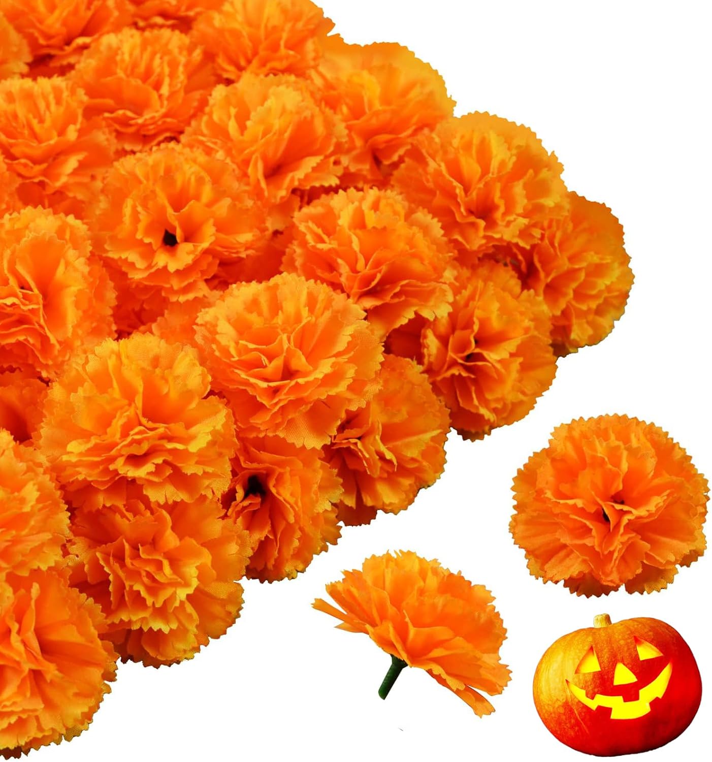 50Pcs Marigold Flower Heads, Silk Artificial Marigolds for Diwali Decor