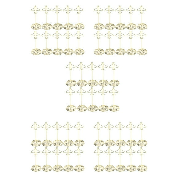 50Pcs Memo Clip Holder, Table Number Name Card Holder Desktop Metal Business Card Photo Gold Plane Frame with Base