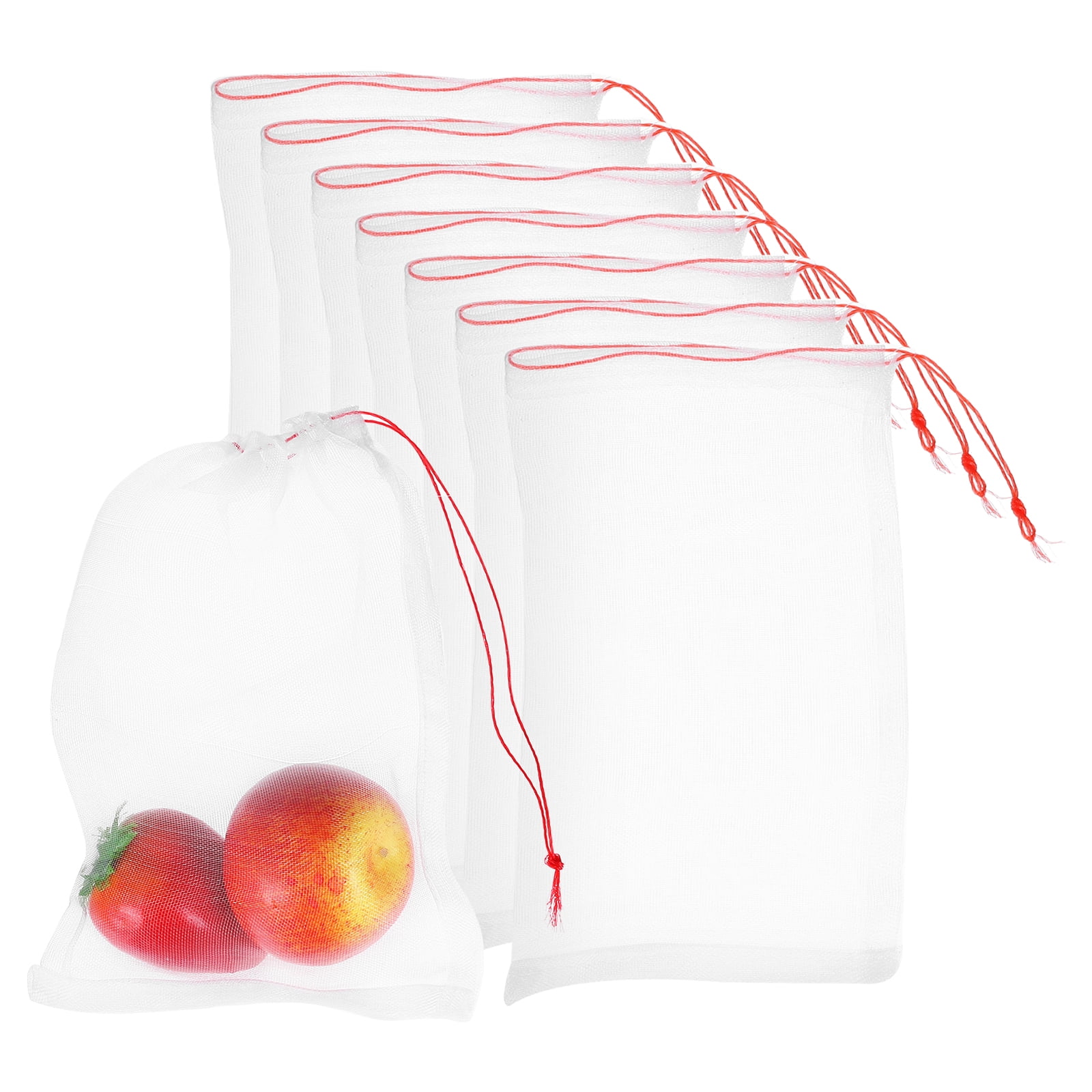 50Pcs Mesh Net, Netting Bags 9.8x5.9 inch 40D Garden Mesh Netting with Drawstring Bird Barrier Bags for Plant Fruit Flower Vegetable, White