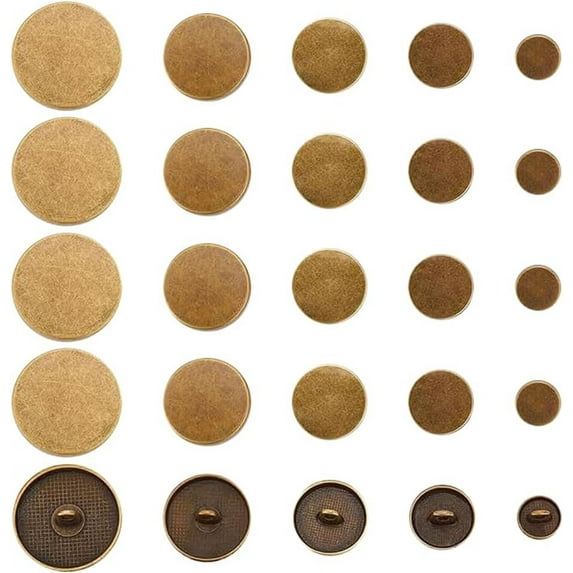 50Pcs Metal Flat Button Alloy Round Shank Buttons for Blazer 10mm 15mm 17mm 20mm 25mm Clothing Jacket Buttons Vintage Flat Buttons for Uniform Sport Sewing DIY Crafts Antique Bronze