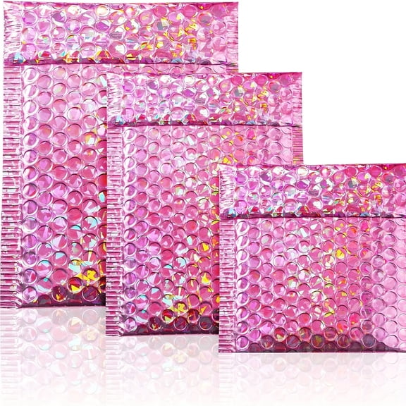 50Pcs Metallic Rose Red Bubble Mailers, Self Sealing Padded Envelopes with Protective Lining, Shiny Reflective Shipping Bags for Small Business Gift Wrapping