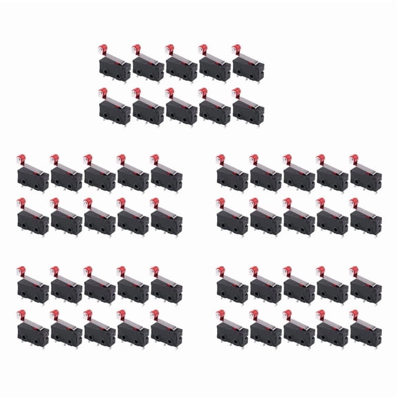 50Pcs Micro-Roller Lever Arm Open Close Limit Switch Kw12-3 Pcb Microswitch,50 x Micro-roller switches,Black & Red