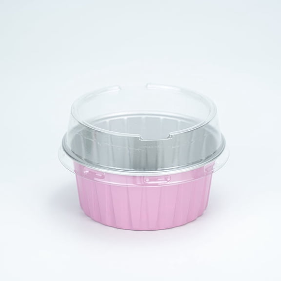 50Pcs Mini Aluminum Foil Cupcake,5oz Baking Cups with Lids,Mini Cake Pans Disposable,Loaf Pans with Lids,Disposable Ramekins,Tin Cups Containers for Cupcake,Pudding,Muffin,Cheesecake (Pink)