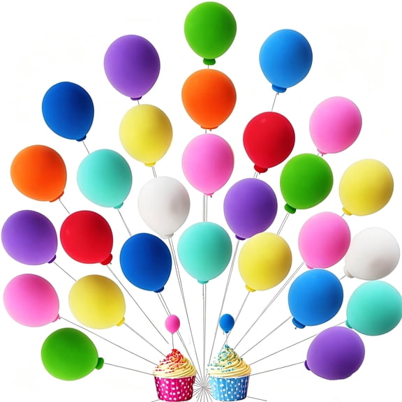 50Pcs Mini Balloon Cake Toppers, Colorful Rainbow Balloon Cupcake Picks, Cake Decorations for Birthday, Baby Shower, Wedding, Party