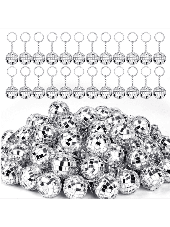 50Pcs Mini Disco Ball Keychain, Mirror Bulk Keyring Favors for 70s 80s Supplies