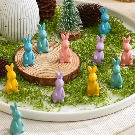 50Pcs Mini Easter Bunny Figurines, Tiny Resin Bunny Decor to Hide, Small Rabbit Figurine Set in 5 Colors for Easter Spring Home, Vase Fillers, Table Centerpiece Decor