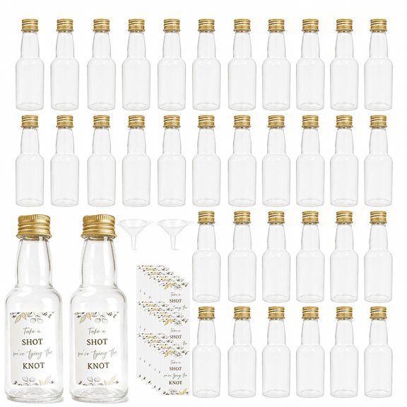 50Pcs Mini Emtpy Shot Bottles Gold Caps Eucalyptus Stickers Wedding Party Guest Favors