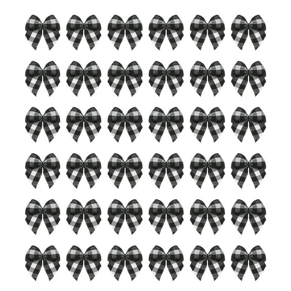 50Pcs Mini Gingham Ribbon Bow 1" Checkered Fabric Satin Ribbon Bows for Craft DIY Hair Bow Sewing Black and White