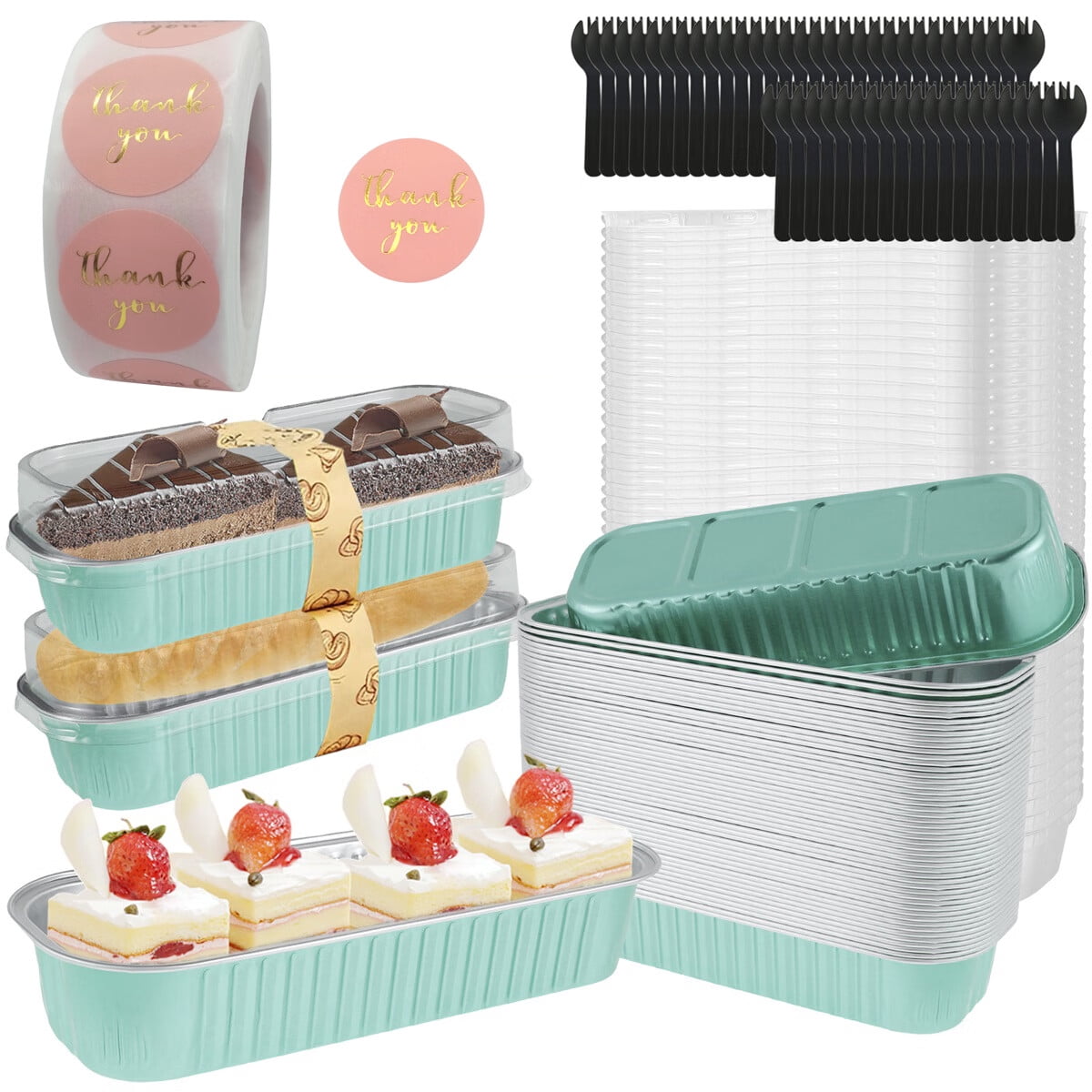 50Pcs Mini Loaf Pans with Lids and Spoons 6.8oz Rectangle Aluminum Foil