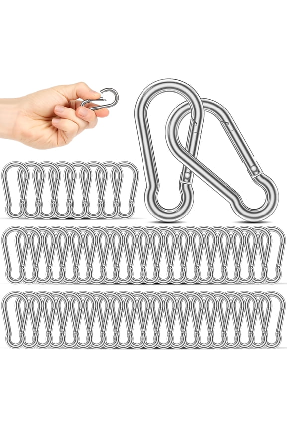 50 Pcs M5 Mini Carabiner Clip, 2 Inch 304 Stainless Steel Spring Snap Hook, Heavy Duty Small Carabiners with 210lbs Load Capacity for Camping, Hiking, Keychains, Backpacks and Pet Leashes (Silver)