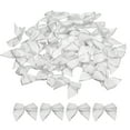 thumbnail image 1 of 50Pcs Mini Metallic Edge Ribbon Bow 1" Satin Ribbon Flower Bows Soft Craft DIY Hair Bow Silver Edge White, 1 of 6