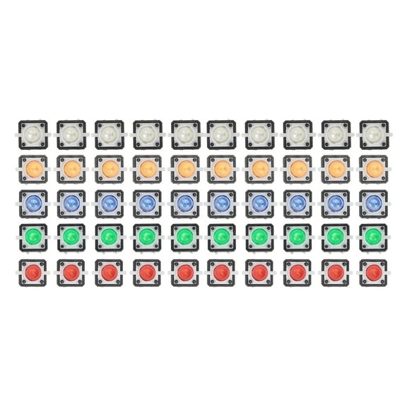 50Pcs Mini Momentary Push Button Resettable Red Yellow Blue Green White Tactile Switch with LED Lamp DC 12V