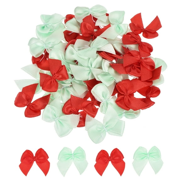 50Pcs Mini Ribbon Bow 1" Mini Fabric Satin Ribbon Flower Bows for Craft DIY Sewing Wedding Birthday Party Red & Green