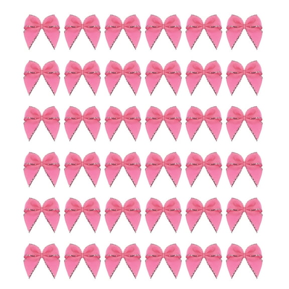 50Pcs Mini Silver Edge Ribbon Bow 1" Fabric Satin Ribbon Bows for Craft DIY Hair Bow Sewing Dark Pink