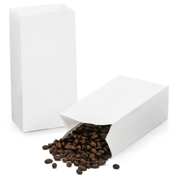 50Pcs Mini White Paper Bags, 3.5x2.2x7 inch Small Paper Treat Bags llb, Kraft Paper Sandwich Cookies Bags Bulk for Candy, Snack, Popcorn, Lunch, Party Favor