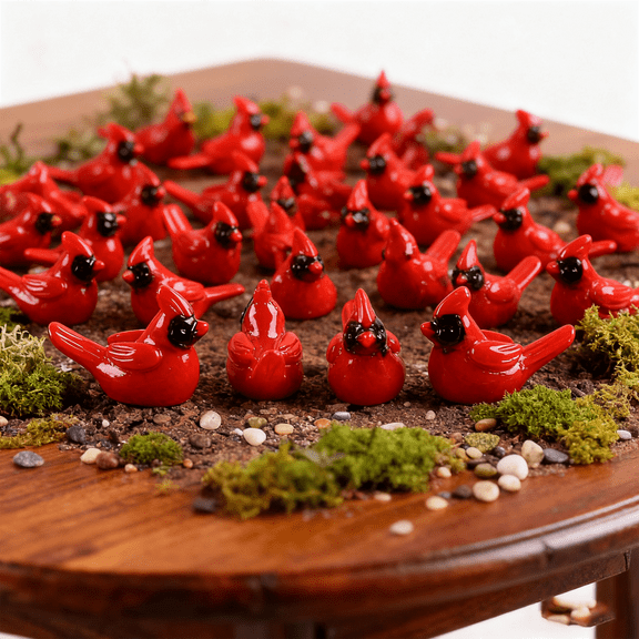 50Pcs Miniature Christmas Cardinal Statue,Micro-landscape Red Cardinal Figurine,Plastic Red Bird Statue Figures for Home Garden Outdoor Indoor Decoration,Bird Lover DIY Crafts Accessories