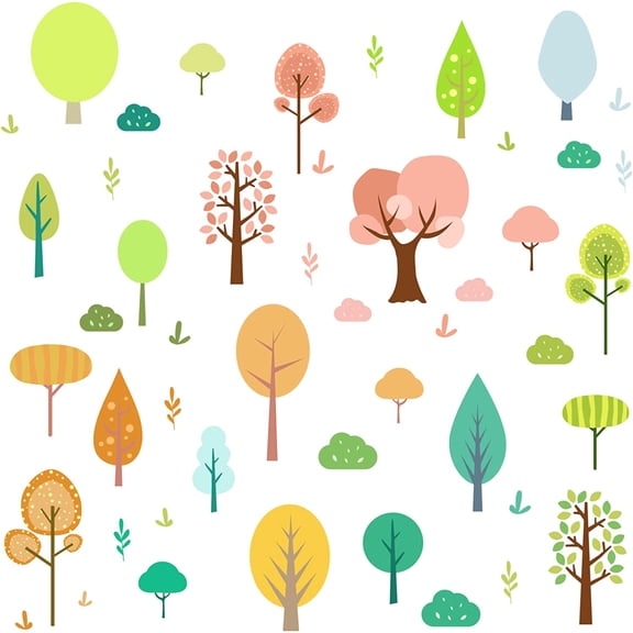 50Pcs Minimalism Tree Grass Wall Sticker Colorful Plants PVC Wall Stickers Removable Wall Art Self-Adhesive for Living Room Bedroom Home Bonsai Shop Decoration