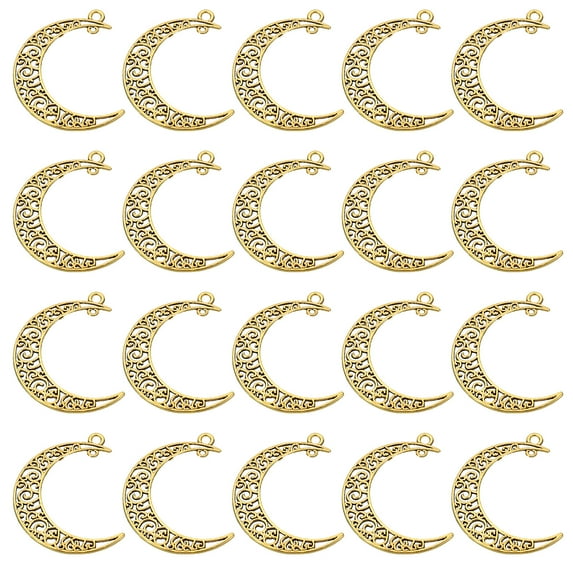 50Pcs Moon Charm, Hollow Moon Pendants Bulk Mini Moon Charm Pendants for Jewelry Making, Dark Gold