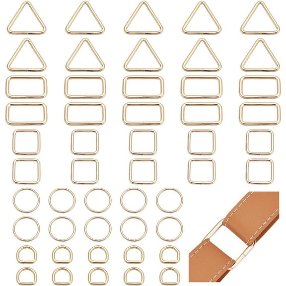 50Pcs Multi-Purpose Metal D Ring 5 Styles D-Ring Webbing Strap Hardware Rectangle/Round/Triangle/Square/D-shape Ring Buckle DIY Accessories for Keychains Luggage Bags Clothing Sewing Projects