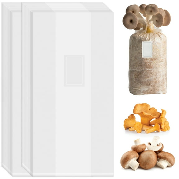 50Pcs Mushroom Grows Bag Heat-Resistant Mushroom Spawn Bag 6mm Thick Polypropylene Spawn Bags with 0.2-0.5 Micron Breathable Filter Patch 20×15.4 Inch Grain Spawn Bags for Mushroom Growing