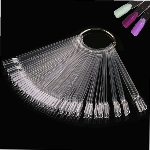 50Pcs Nail Swatch Sticks with Ring,Clear Fan-shaped Nail Sample Tips Sticks,Nail Practice Color Tester Sticks Swatches Display Polish Board for Nail Art