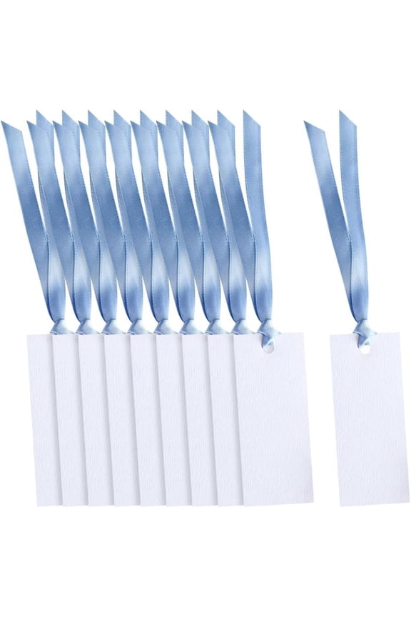 50Pcs Name Cards for Table Setting, 1.57x3.54in Blank Placement Place Setting Cards Gift Tags with 50Pcs Ribbon String for Wedding Dinner Banquet Party Events, Blue