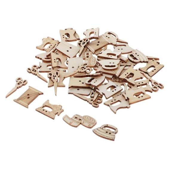 50Pcs Natural Blank Wood Embellishment Wooden Sewing Series Shape Craft for DIY