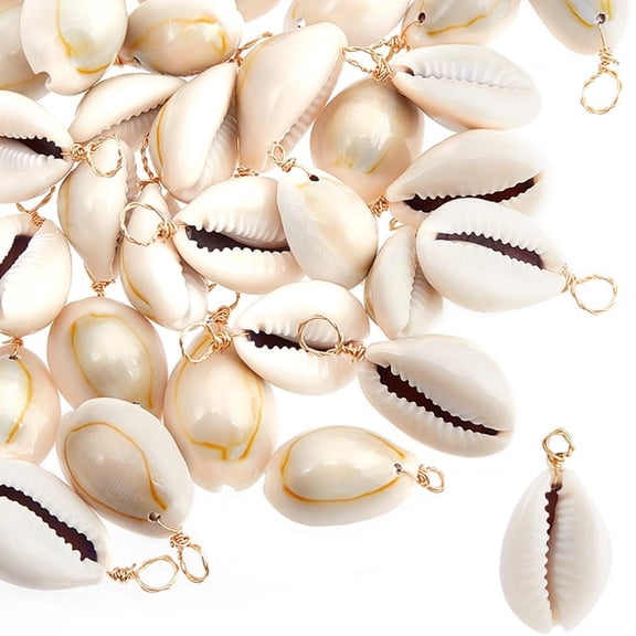 50Pcs Natural Cowrie Shell Pendants Shell Charms with Real 18K Gold Plated Eco-Friendly Copper Wire Seashell Color 28~32.5x14~16.5x11~12.5mm Hole: 3.6mm