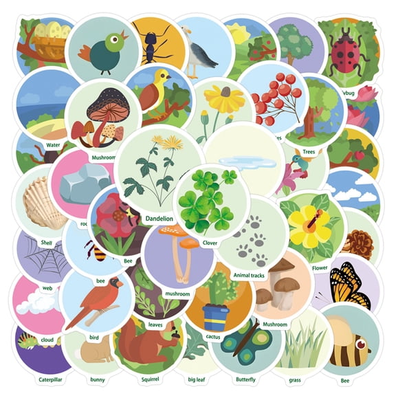 50Pcs Nature Walk Scavenger-Hunt Cartoon Decoration Stickers For Scooter Computer Tablet, Nature-Themed Doodle Stickers For Kids And Outdoor Enthusiasts, 50Pc Self-Adhesive