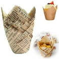 thumbnail image 1 of 50Pcs Newspaper Tulip Cupcake Liners, Muffin Tins Liners, Medium Size Heat and Oil Paper Cups, Natural Wood Pulp, Greaseproof, Waterproof, Non-Toxic - Ideal for Multiple Occasions, 1 of 5