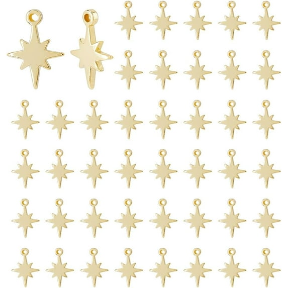 50Pcs North Star Charms Brass Point Star Pendant Real 18K Gold Plated Vintage Charm Celestial Charms Metal Pendant Mini Stars Charm for Jewelry Earrings Necklaces Making Hole: 0.8mm