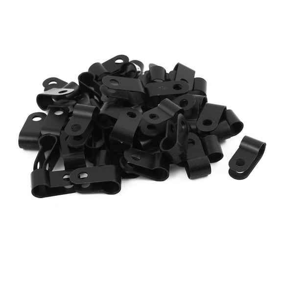 Uxcell 50 Pcs Nylon R Type 6.4 mm Cable Cord Wire Clamp Clip Fastener for Home Office Black