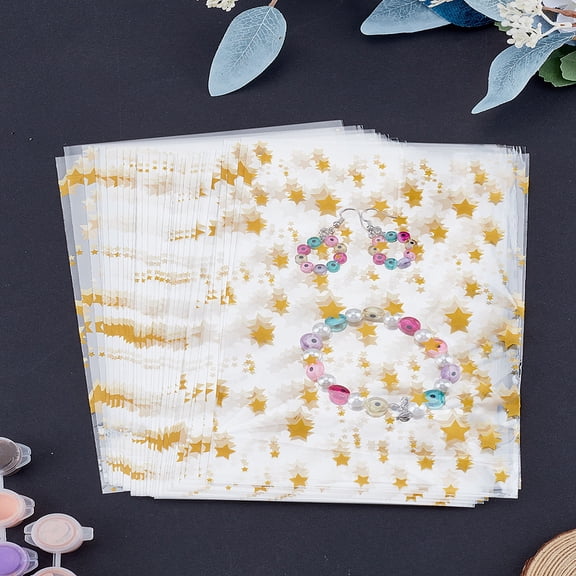 50Pcs OPP Plastic Bags Rectangle with Star Clear 21x13x0.01cm