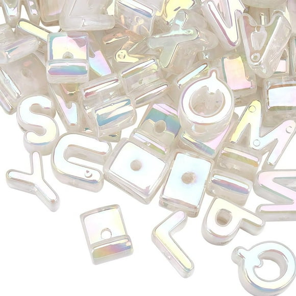 50Pcs Opaque Rainbow Iridescent Acrylic Beads Random Letter Clear AB 21x8.5~20.5x15mm Hole: 4mm