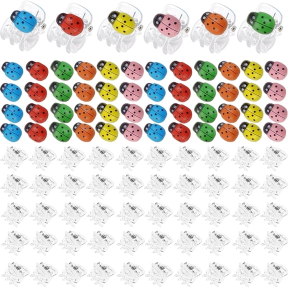 50Pcs Orchid Support Clips with 50Pcs Self-Adhesive Wooden Ladybugs Vines Flowers Trellis Plant Clips