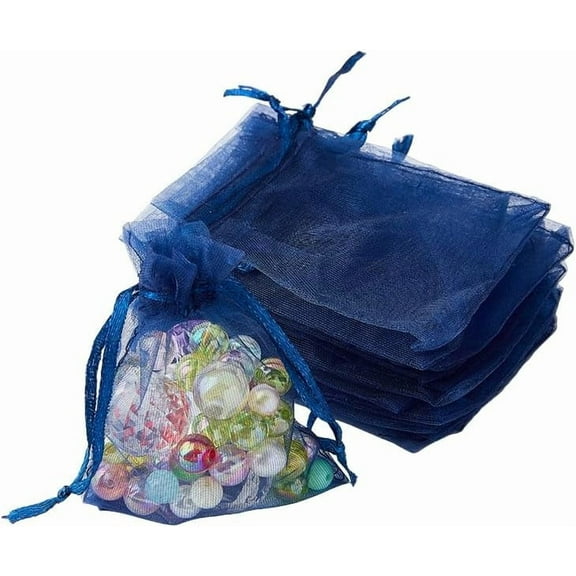 50Pcs Organza Drawstring Bags 9x7cm Blue Rectangle Mesh Bags for Party Christmas Jewelry Gift Wedding Favor Fruit Protection