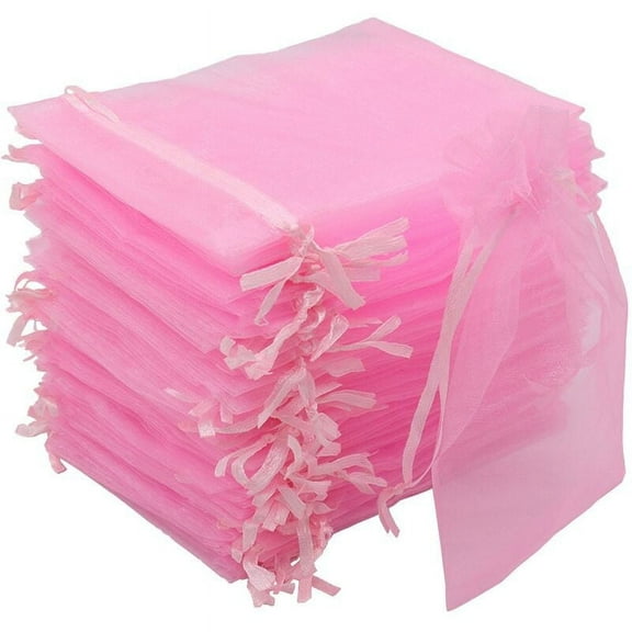 50Pcs Organza Gift Bags, 10 X 15Cm White Gift Drawstring Bags Pouches Jewelry Wedding Favor Bags For Christmas Party Birthday Seashell Candy Chocolate Mesh Pouches(Pink)